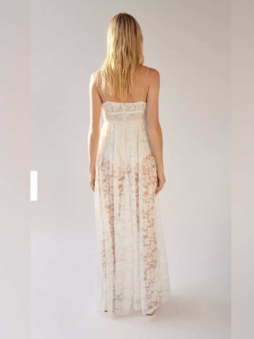 For Love & Lemons White Lace Maxi Slip Dress with Sheer Floral Skirt - Picture 6 of 14